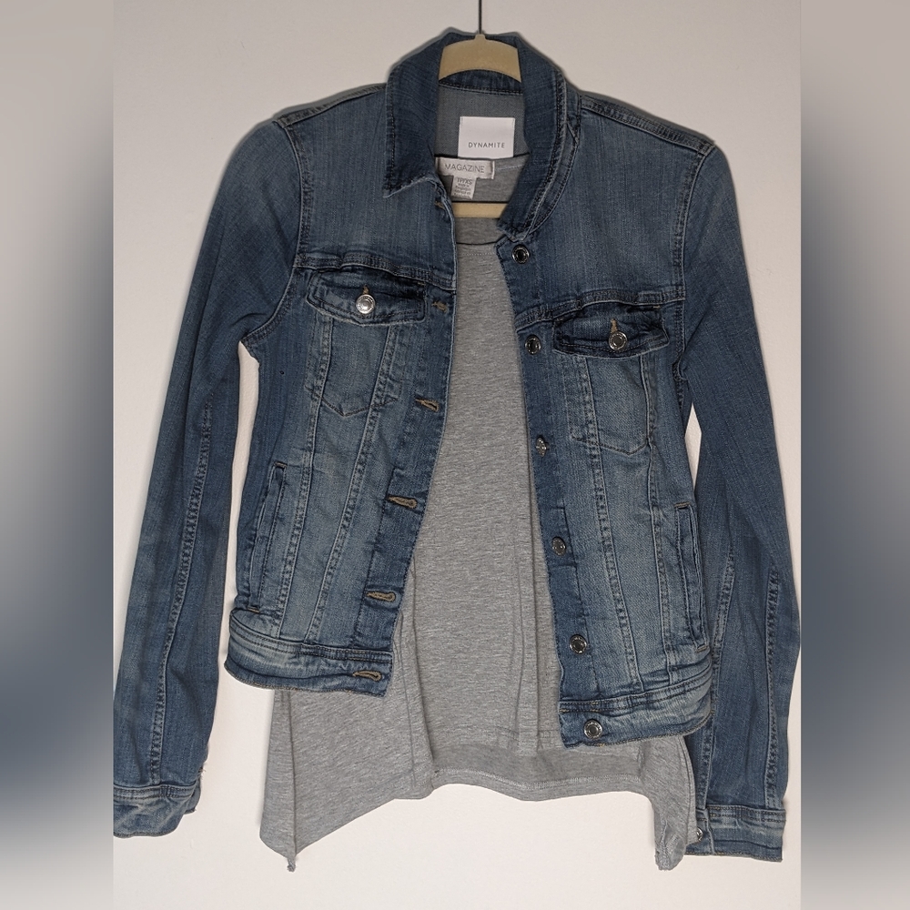 2 for 1 Jean Jacket & scoop grey t-shirt